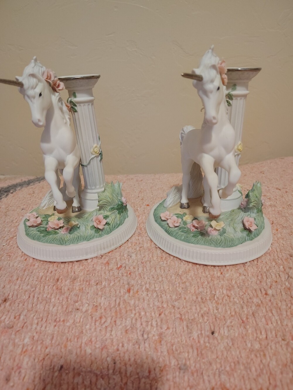 Princeton Gallery Garden of the Unicorn Porcelain Candlesticks Pair VTG 1990 COA